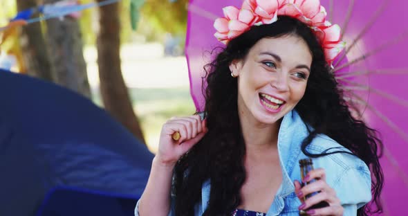 Woman having fun at music festival 4k