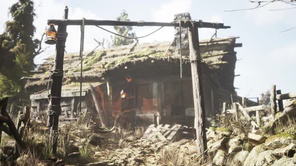 Old Retro Village in Pine Forest alt