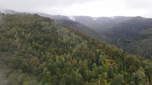 Aerial View of the Carpathian Mountains in Autumn. Ukraine