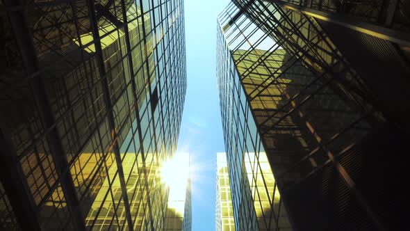 Downtown Looking up at Office Building Architecture in the Financial District of Hong Kong, China