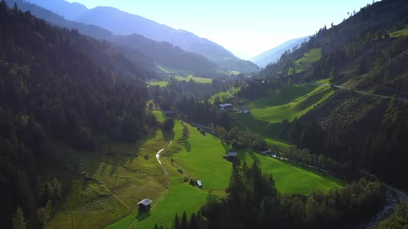 Breathtaking View of Valley Between the Austrian Alps in Sun Light