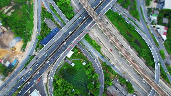 4K : Top view of Highway road junctions.