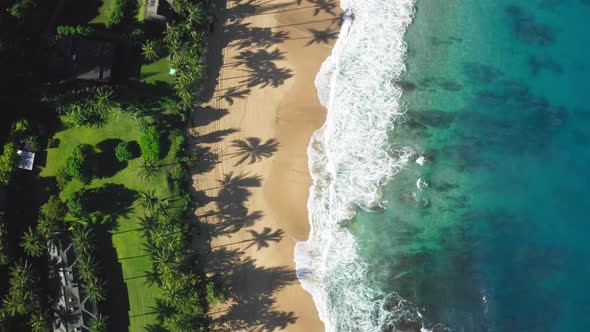 Dream Vacation  Aerial Footage. Cinematic Travel Top Down Hawaiian Beach View