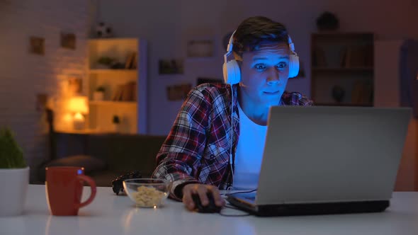 Emotional Teenager Winning Computer Game, Inadequate Emotional Reaction, Addict