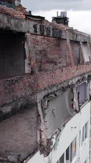 Vertical Video of a Wartorn Apartment Building in Ukraine