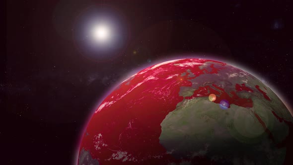 Red color 3d rotated realistic planet earth