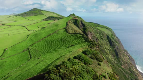 Green Mountains of Sao Jorge Island in Atlantic Ocean Azores Portugal Europe