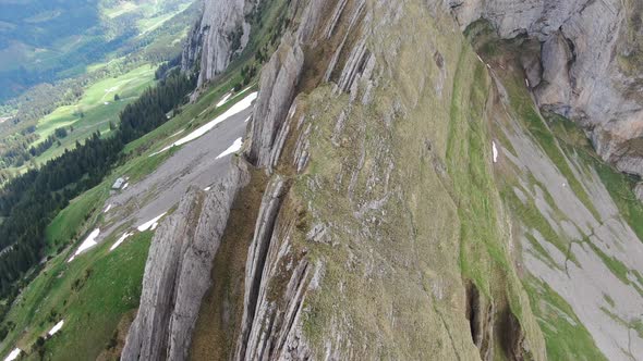 Flight over the Shafler mountain ridge in Appenzell Alps, Switzerland, Europe