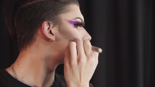 Drag Artist  Young Man Blending in the Contours on His Face