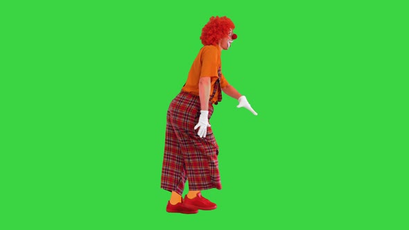 Happy Clown Walking in a Funny Way on a Green Screen Chroma Key
