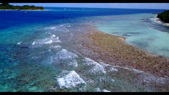 Aerial above landscape of paradise sea view beach time by blue sea with white sandy background of a 