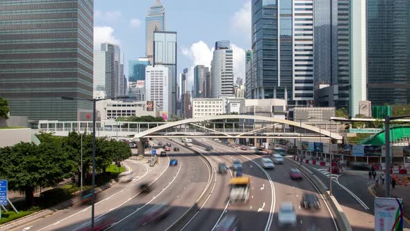 Timelapse Hong Kong Street Highway with Heavy Traffic on Day