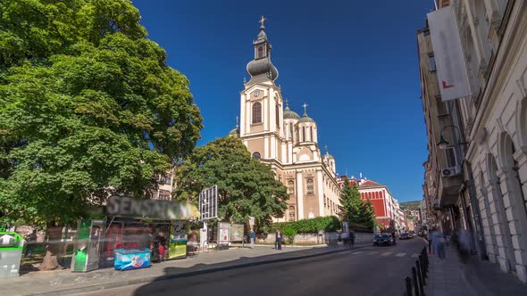 Serb Orthodox Cathedral in Sarajevo timelapse hyperlapse