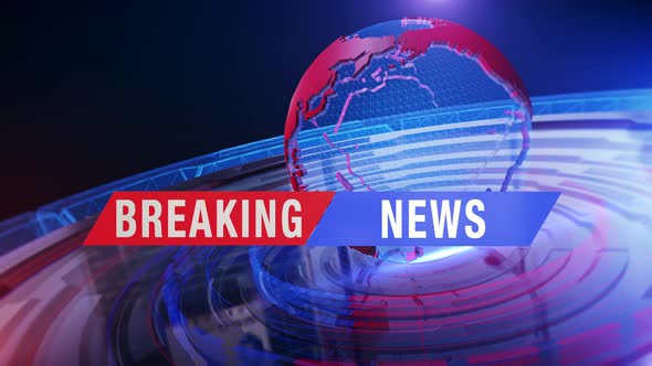 Breaking News Banner In Front Of A Digital Globe Network Looped A11