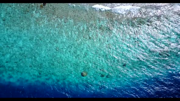 Aerial drone abstract of exotic shore beach trip by turquoise sea and white sandy background of a da