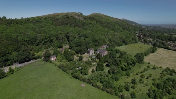 Malvern Hills AONB St Wulstans Catholic Parish Worcestershire UK Aerial Landscape