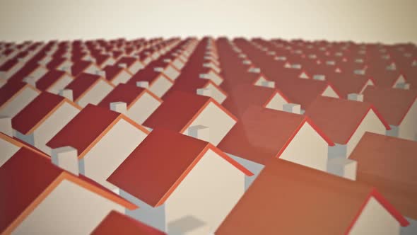 A lot of houses with red roofs slowly merging into each other. 3D animation.