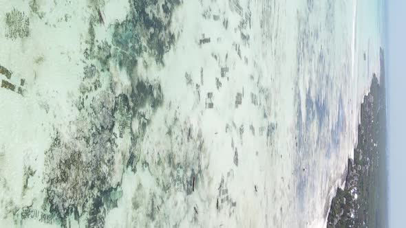 Vertical Video of the Ocean Near the Coast of Zanzibar Tanzania Aerial View