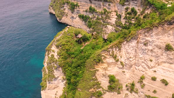 Aerial view of Thousand Islands Viewpoint cliff, Indonesia.