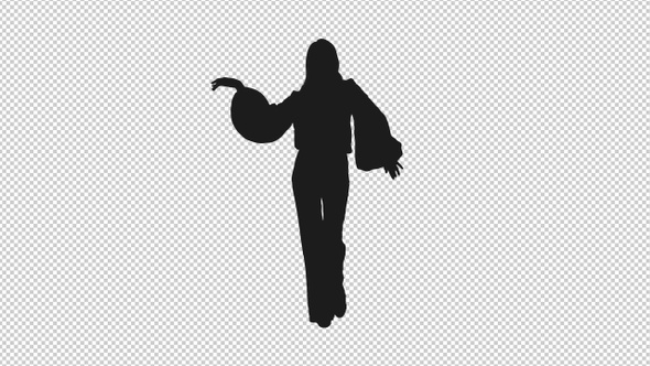 Silhouette Of Young Woman Walking Gracefully and Waving Hands alt