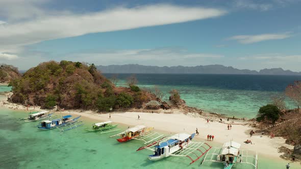 Small Tropic Island with a White Sandy Beach, Top View