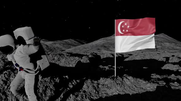 Astronaut Planting Singapore Flag on the Moon