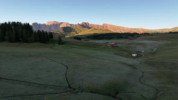 Sunrise on the Seiser Alm in the Dolomites mountains