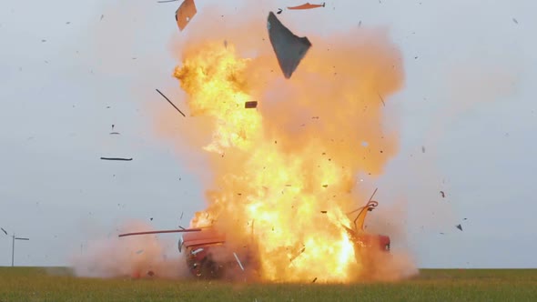 Car Explosion On The Field, Side View