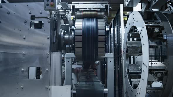 Car Tire Automated Production Machine Working at Technological Manufacture