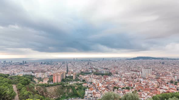 Panorama of Barcelona Timelapse, Spain, Viewed From the Bunkers of Carmel