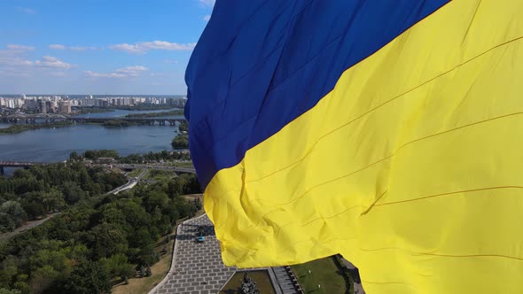 Kyiv - National Flag of Ukraine By Day. Aerial View. Kiev