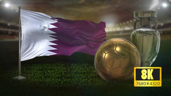 8K Qatar Flag with Football And Cup Background Loop