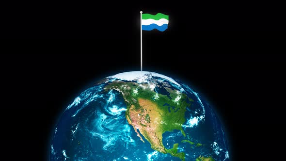 Sierra Leone Flying Flag Wave Animated On 3d Planet Earth