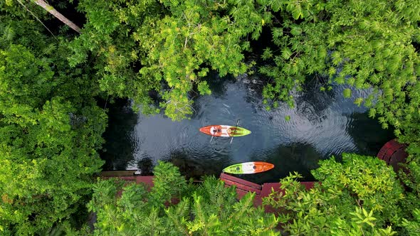 Couple in Kayak in the Jungle of Krabi Thailand Men and Woman in Kayak at a Tropical Jungle in Krabi