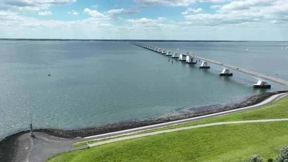 Zeelandbridge Infinity Bridge in the Distance Aerial Drone View