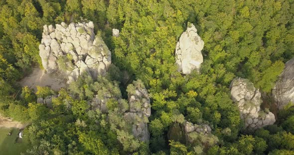 Famous Ukranian Landscape - Aerial View To Dovbush Rocks in Carpathian Mountains, Ukraine