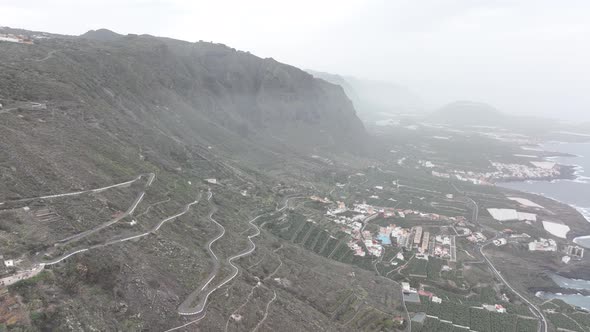 Aerial View of a Small Village Along the Coast and Sea on the Island of Tenerife Spain Europe