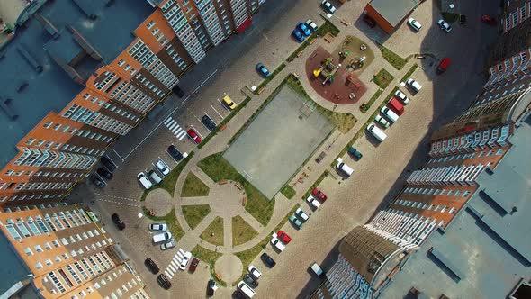 New Residential District. Aerial view of apartment building in residential area