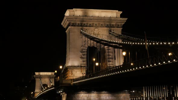 Beautiful Szechenyi Chain Bridge  by night in Budapest Hungary over river Danube 4K 2160p UltraHD fo