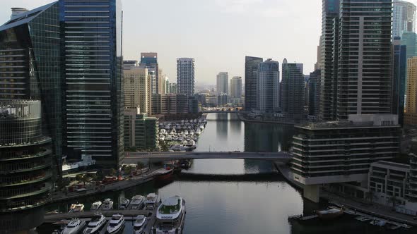 Aerial view of Dubai marina along the creek, United Arab Emirates.