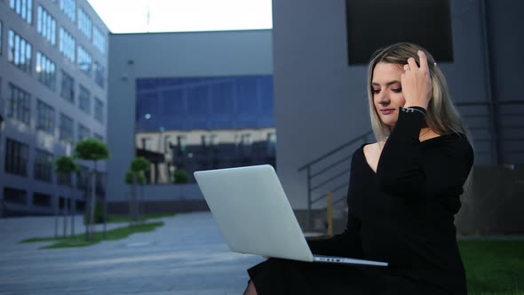 Beautiful Business Woman Standing Outdoor Modern Building