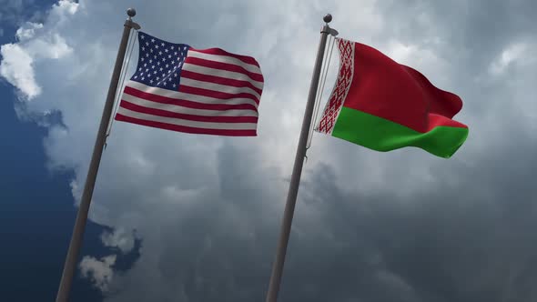 Waving Flags Of The United States And The Belarus 2K