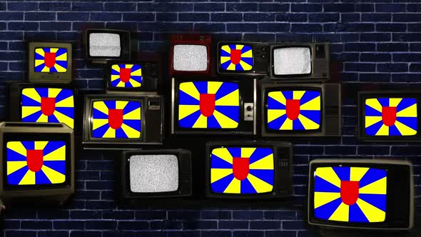 Flag of West Flanders, province of Belgium, and Retro TVs.