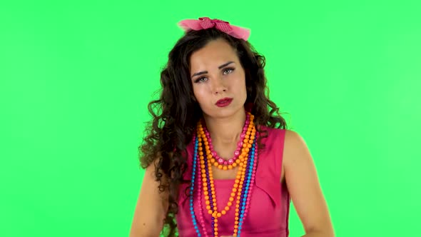 Girl Is Waiting and Angry on Green Screen