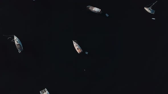 Aerial View on Anchored Sailing Boats, Yachts, Catamarans and Boats Near Lipari Islands, Sicily