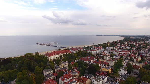 Aerial view of the cityscape of Sopot in the evening, Poland