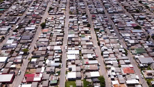 Layout of Zwelihle township in Hermanus, South Africa, drone tilt-up