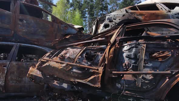 War in Ukraine a Dump of Shot and Burned Cars in the City of Irpen Near Kyiv