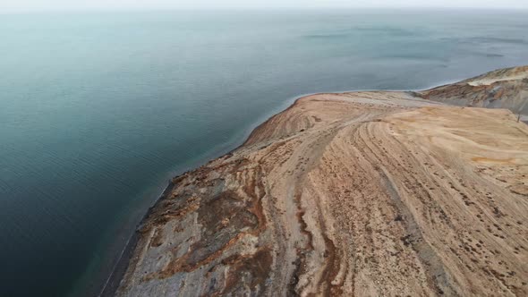 Dead sea drone view 4k at sundown dessert lake