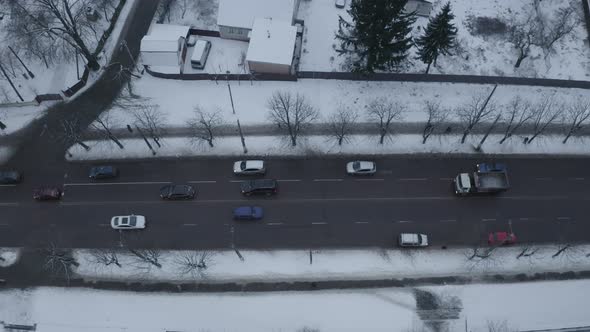 Top View On The Movement Of Cars On The Road Of The City